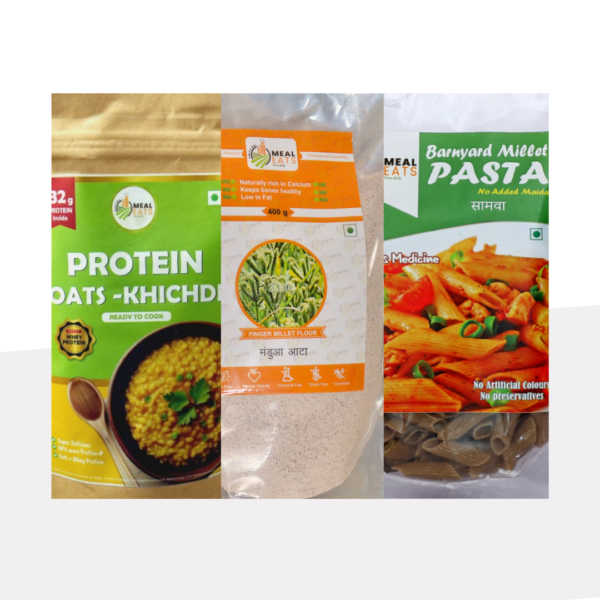 MealEats Combo of Protein-Rich Oats Khichdi, Ragi Atta, and Barnyard Millet Pasta - Nutritious and Delicious Meal Solutions