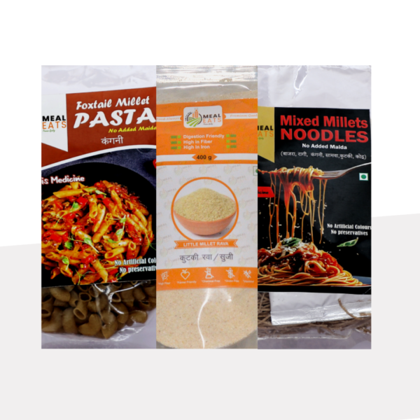 MealEats Combo of Foxtail Millet Pasta, Instant Rava Mix, and Mixed Millet Noodles - Nutritious and Delicious Meal Solutions